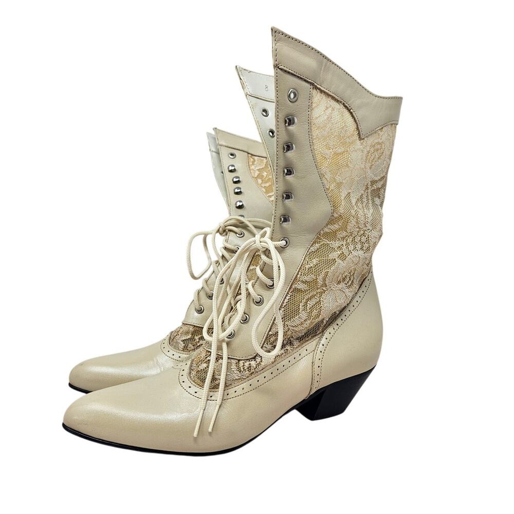 Oak Tree Farms 8 Cathedral Ivory Lace Boots Victorian Leather Romantic Cottage